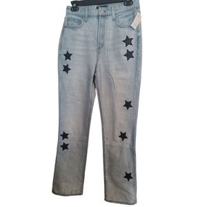 Juicy Couture High Waist‎ Straight Leg Black Star Patch Jean Size 27 New